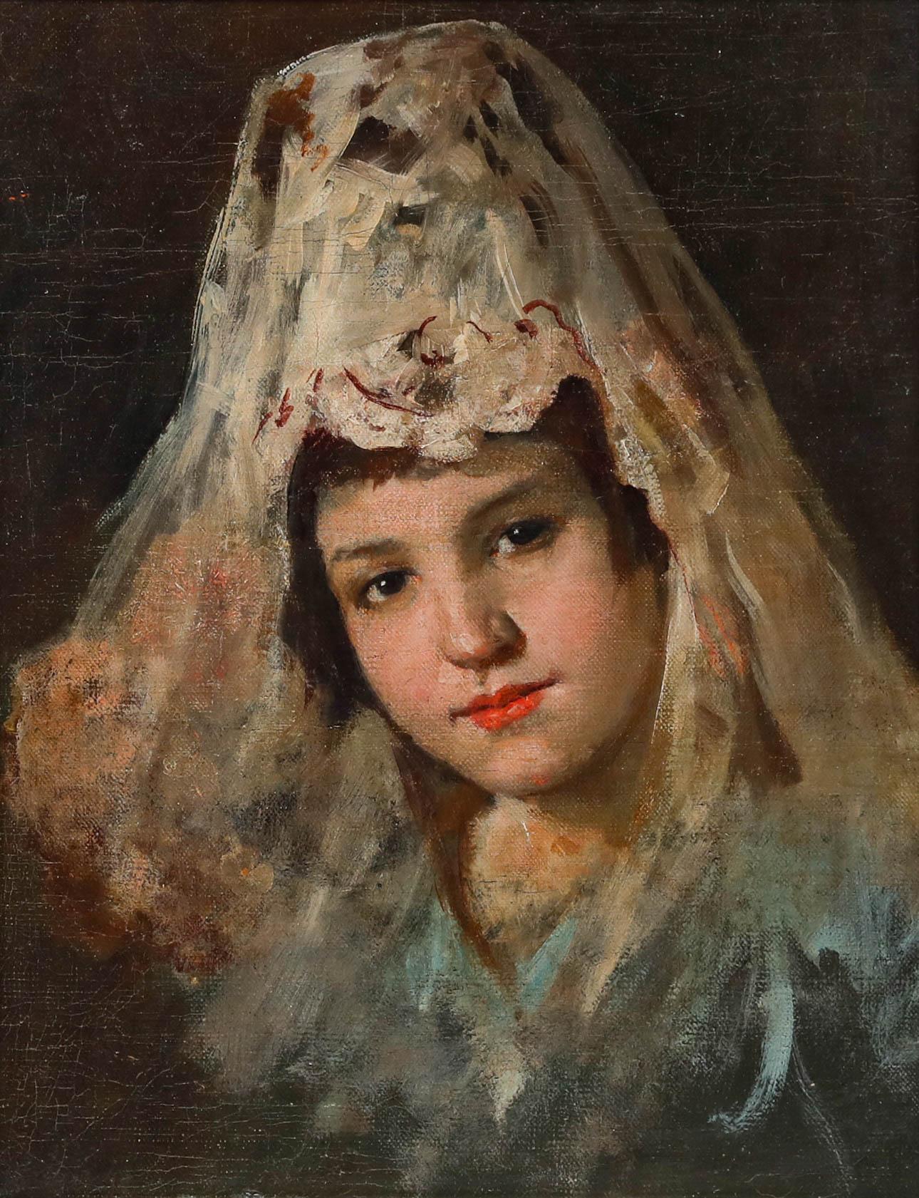 Gerahmtes Öl aus dem späten 19. Jahrhundert - Spanische Schönheit – Painting von Unknown
