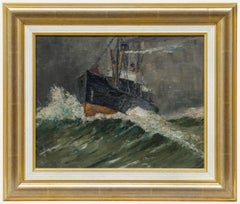 Framed Late 19th Century Oil - Steamer in Rough Seas