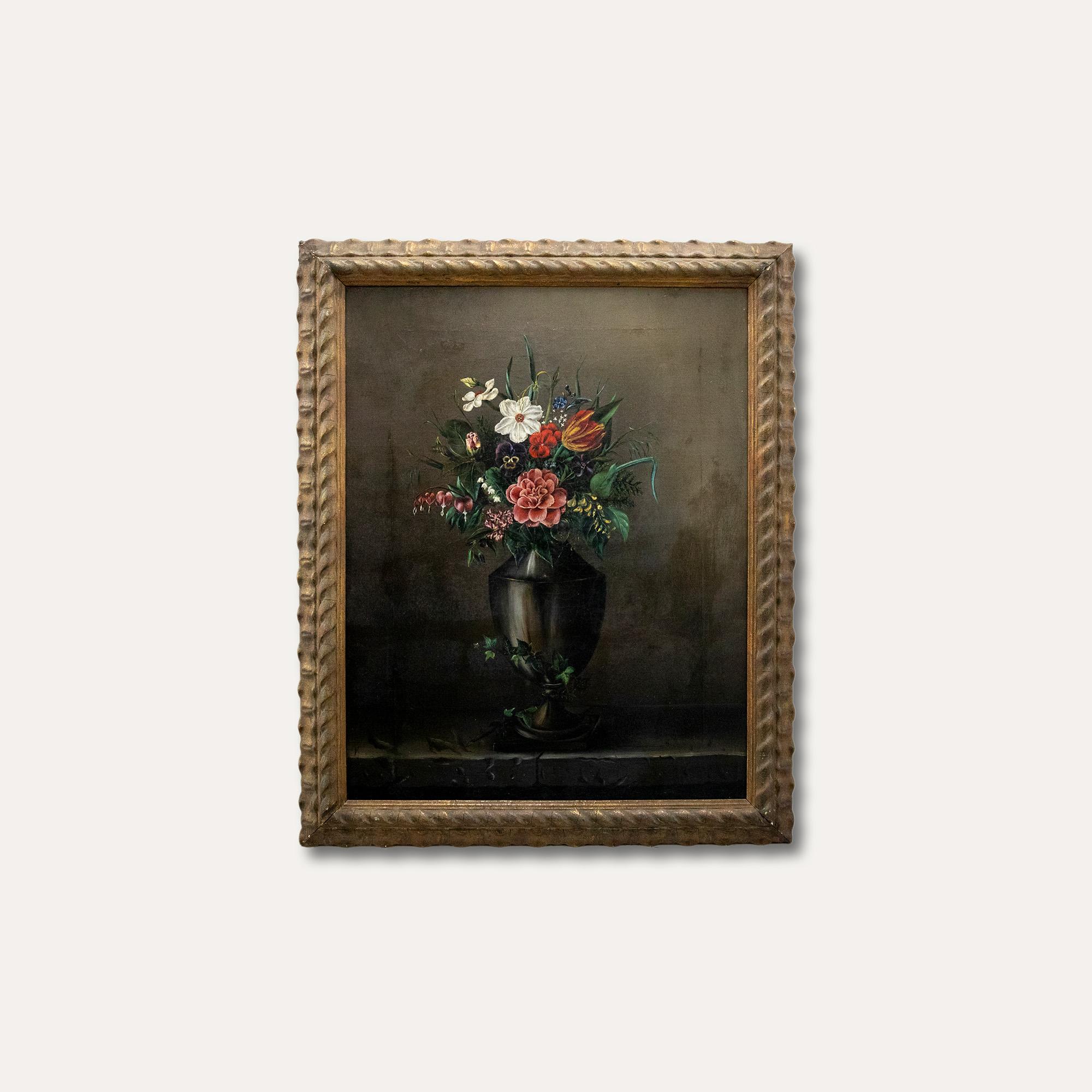 Framed Late 19th Century Oil - Still Life of Flower in a Vase 1