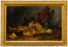 Antique Framed Late 19th Century Oil - Still Life of Flowers on a Tabletop