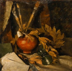 Framed Late 19th Century Oil - Still Life with Brushes