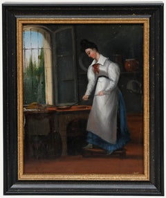 Framed Late 19th Century Oil - Tending the Stove