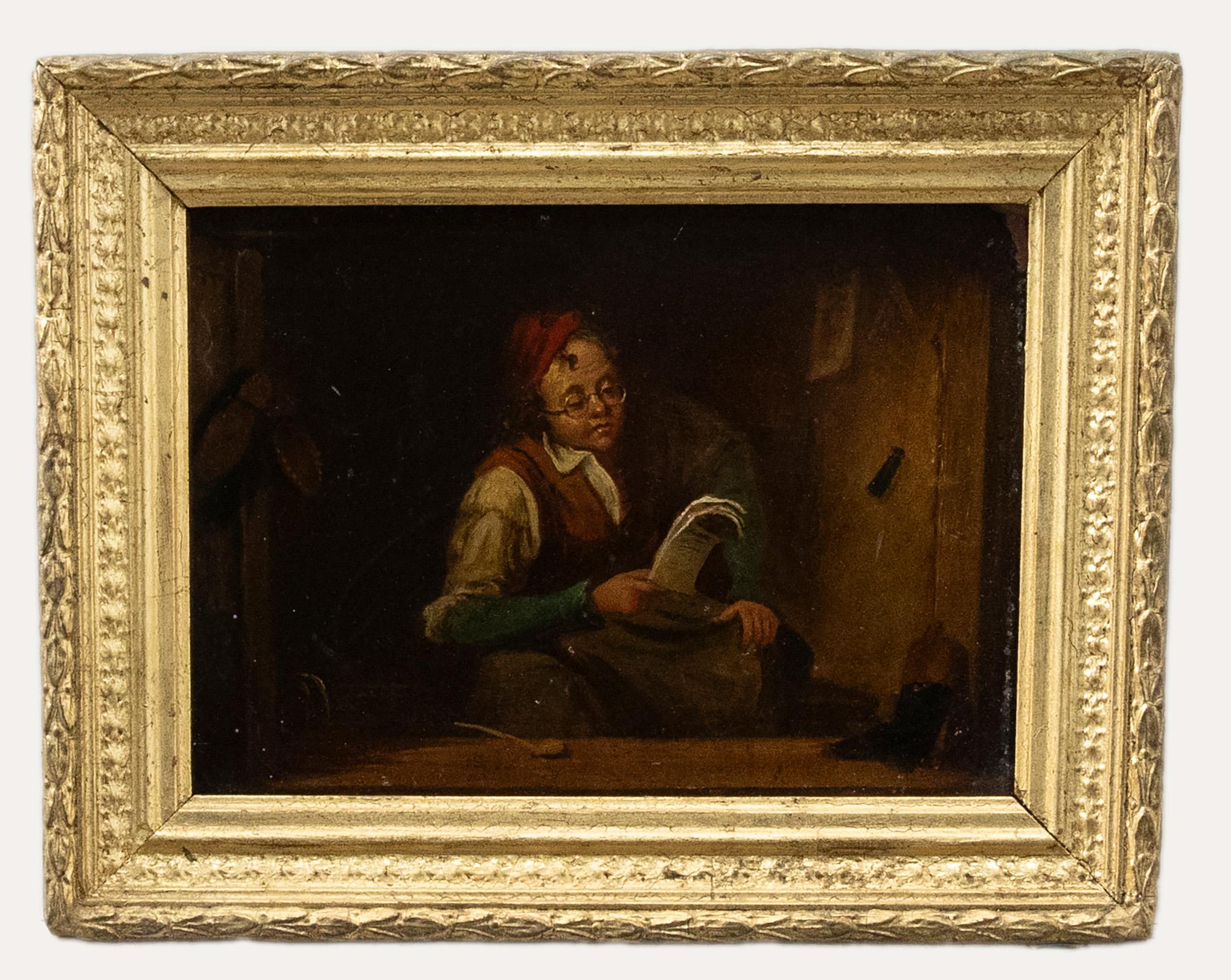 Unknown Figurative Painting - Framed Late 19th Century Oil - The Cobbler's Window