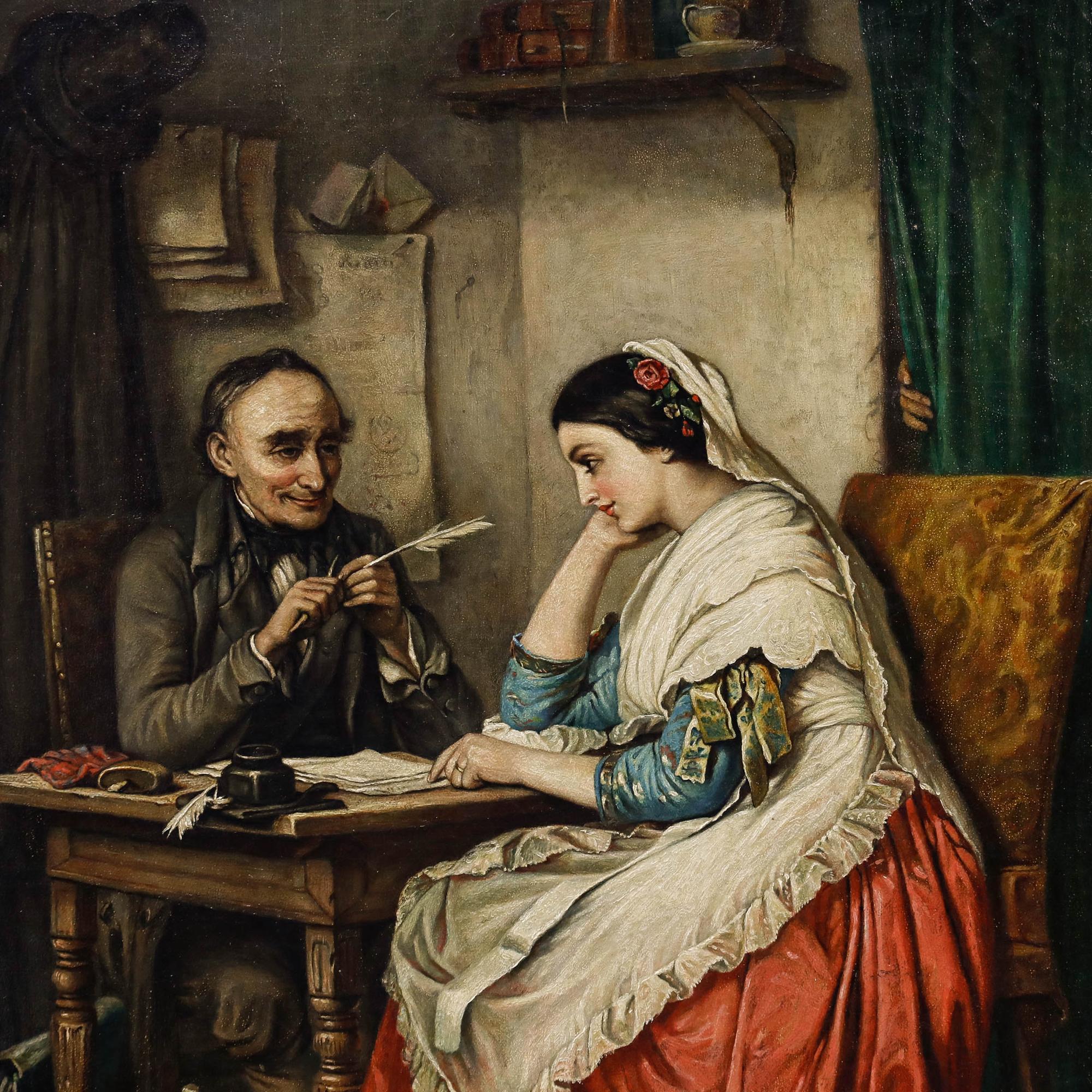 Gerahmtes Öl aus dem späten 19. Jahrhundert - Der Lauscher im Angebot 1