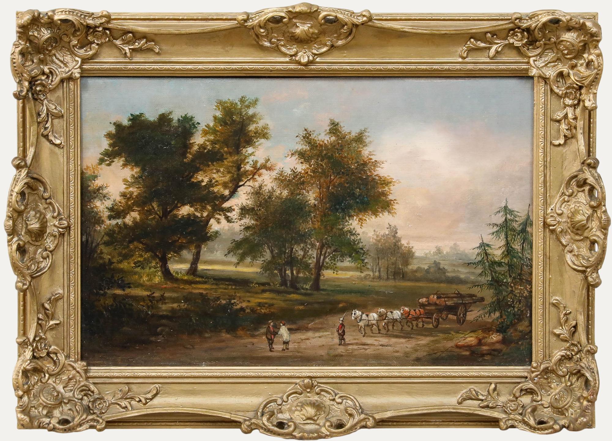 Framed Late 19th Century Oil - The Log Wagon