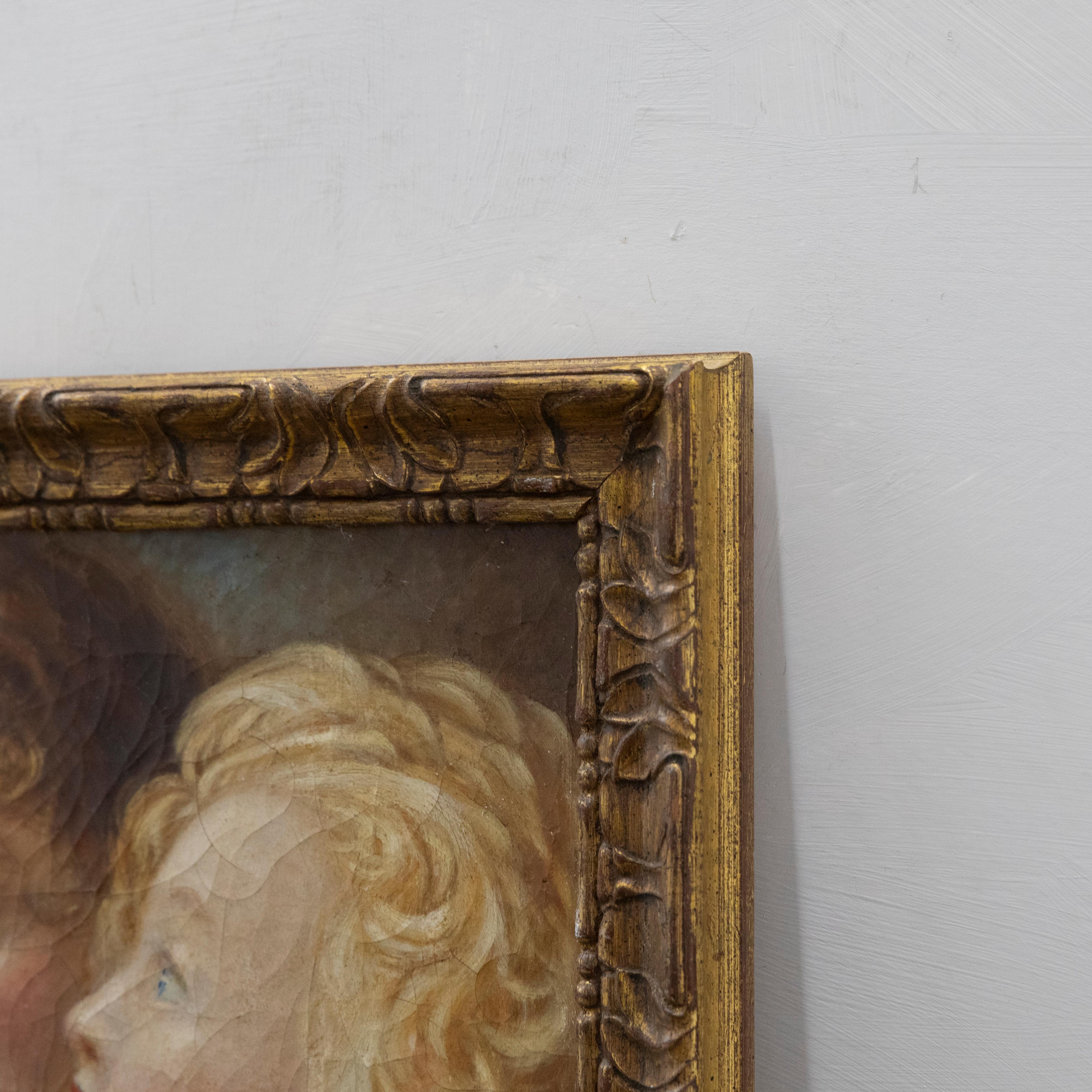 Framed Late 19th Century Oil - Two Sisters Embracing For Sale 2