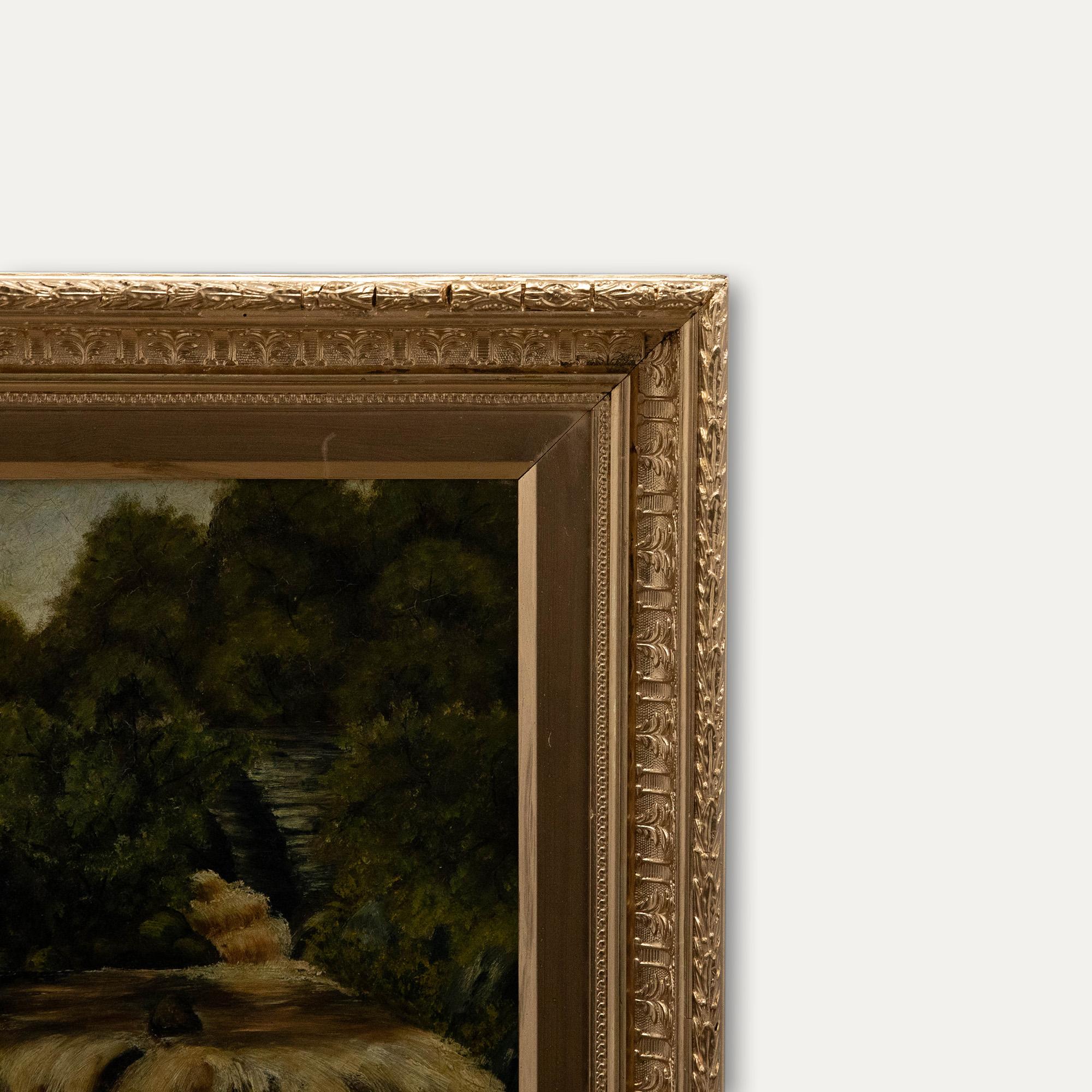 Framed Late 19th Century Oil - Waterfall in the Woods For Sale 2
