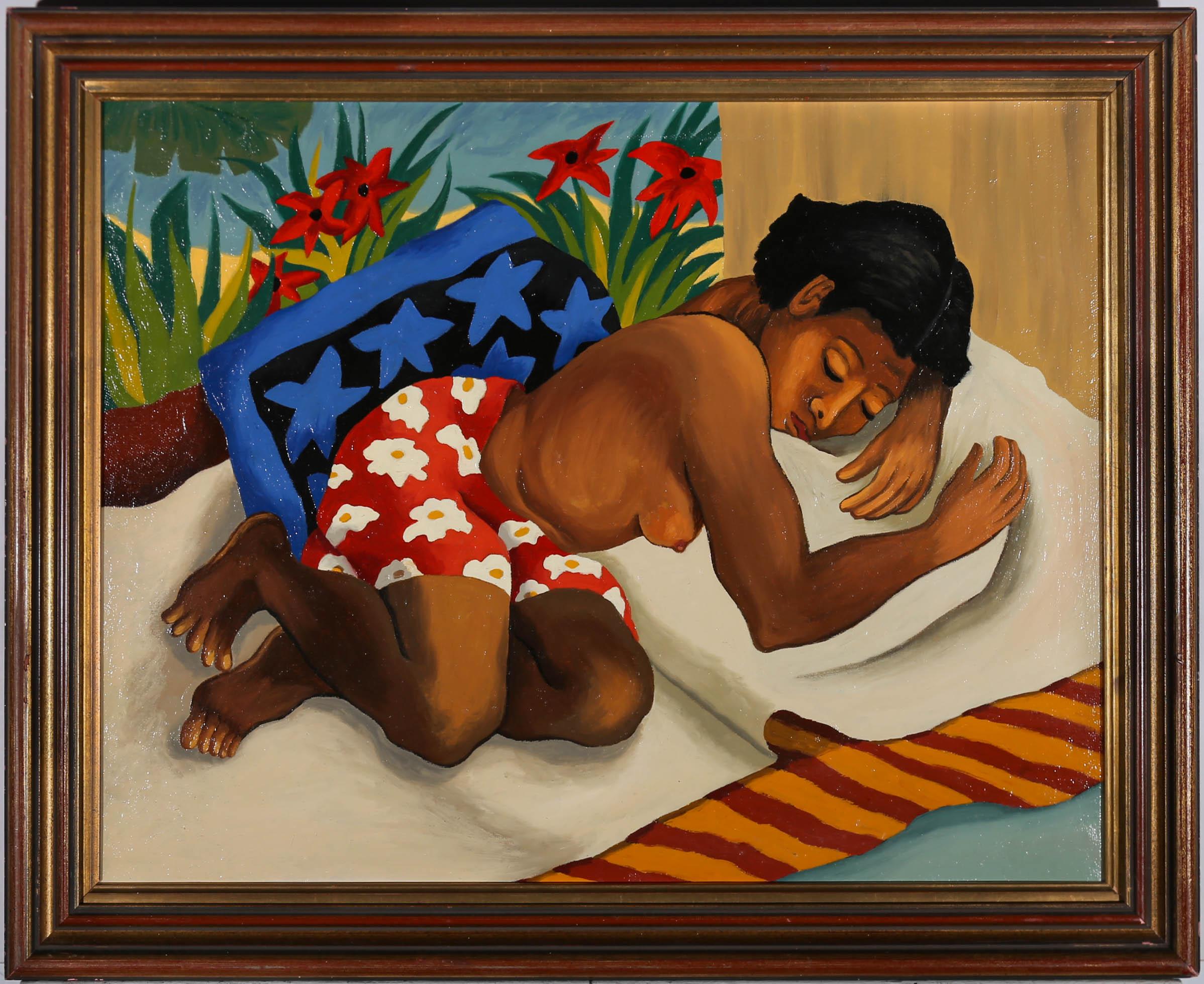 Unknown Portrait Painting - Framed Latin American School 20th Century Oil - Sleeping Woman