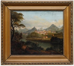 Huile encadrée du milieu du 19e siècle - Une vue de la Townes