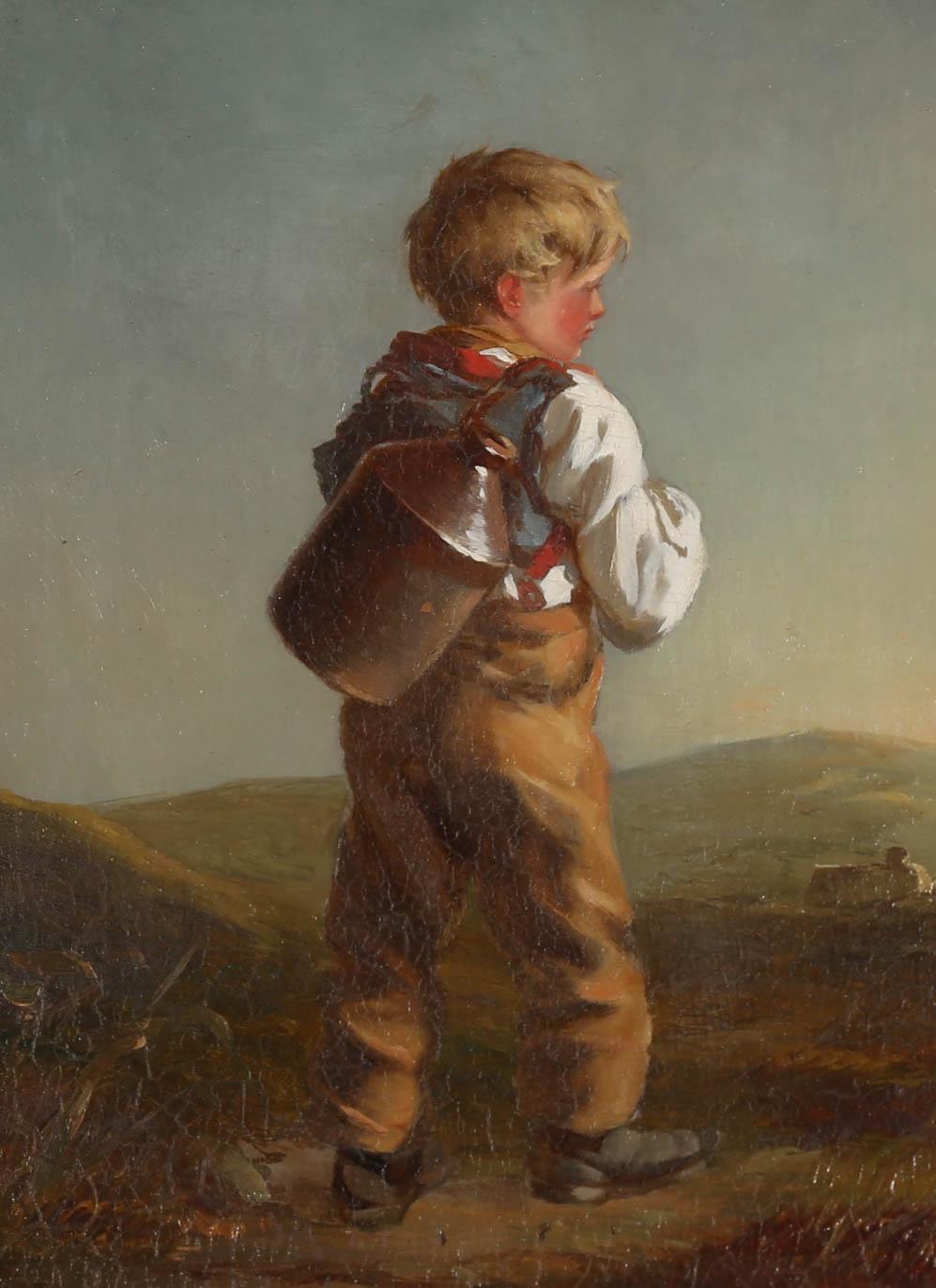 Framed Mid 19th Century Oil - Boy with Flagon - Painting by Unknown