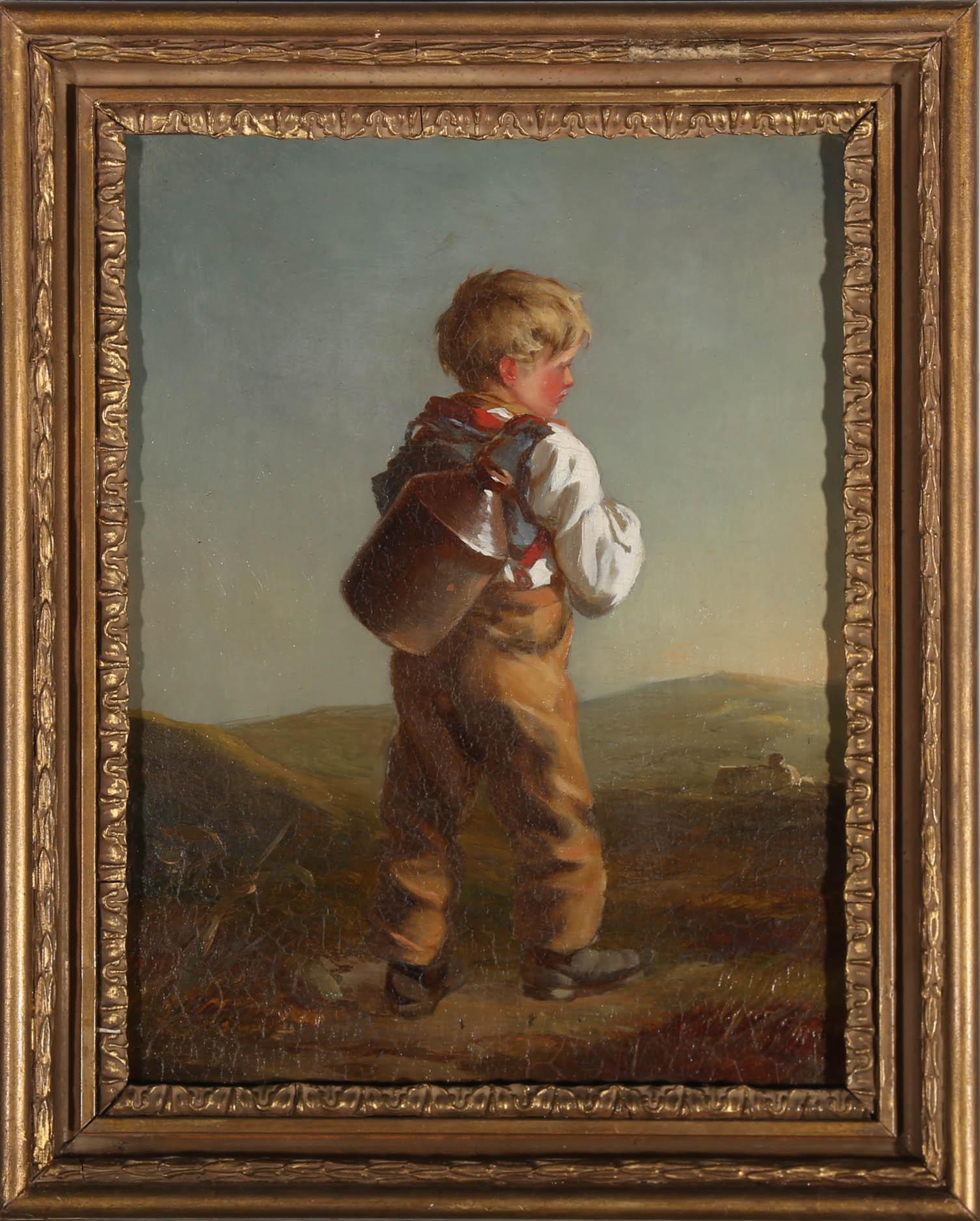 Unknown Portrait Painting - Framed Mid 19th Century Oil - Boy with Flagon