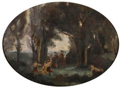 Framed Mid 19th Century Oil - Dancing in Nature
