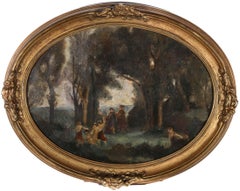 Framed Mid 19th Century Oil - Dancing in Nature