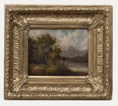 Antique Framed Mid 19th Century Oil - Figures by a German Lake