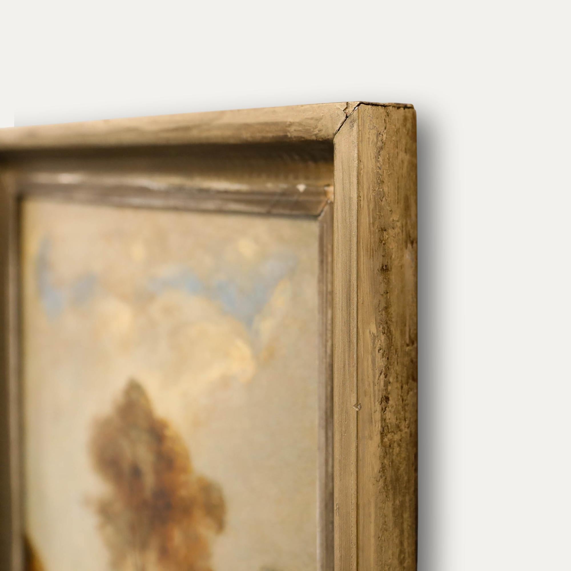 Huile encadrée du milieu du 19e siècle - Figures sur un chemin de campagne en vente 1