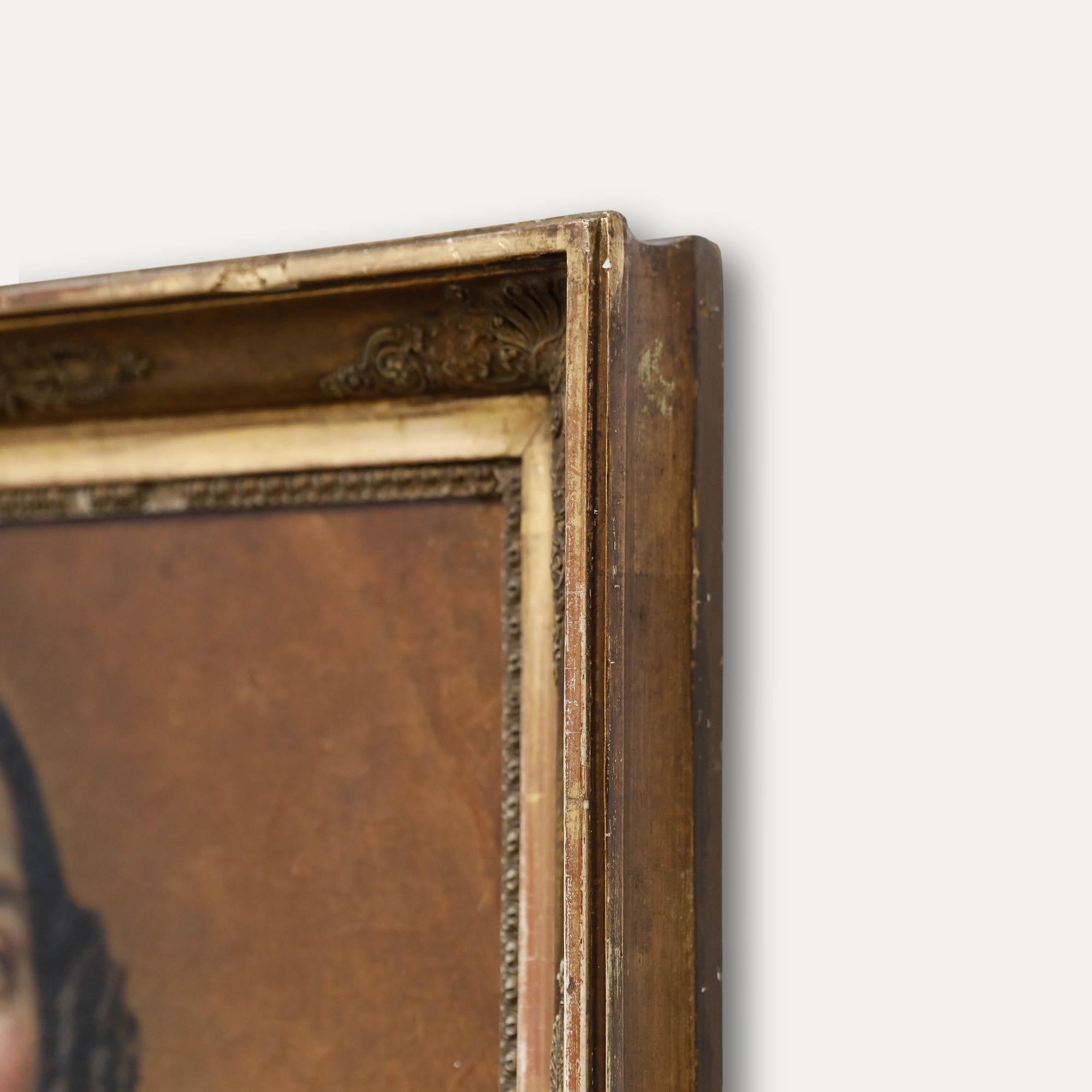 Huile encadrée du milieu du 19e siècle - Portrait d'une jeune femme 1