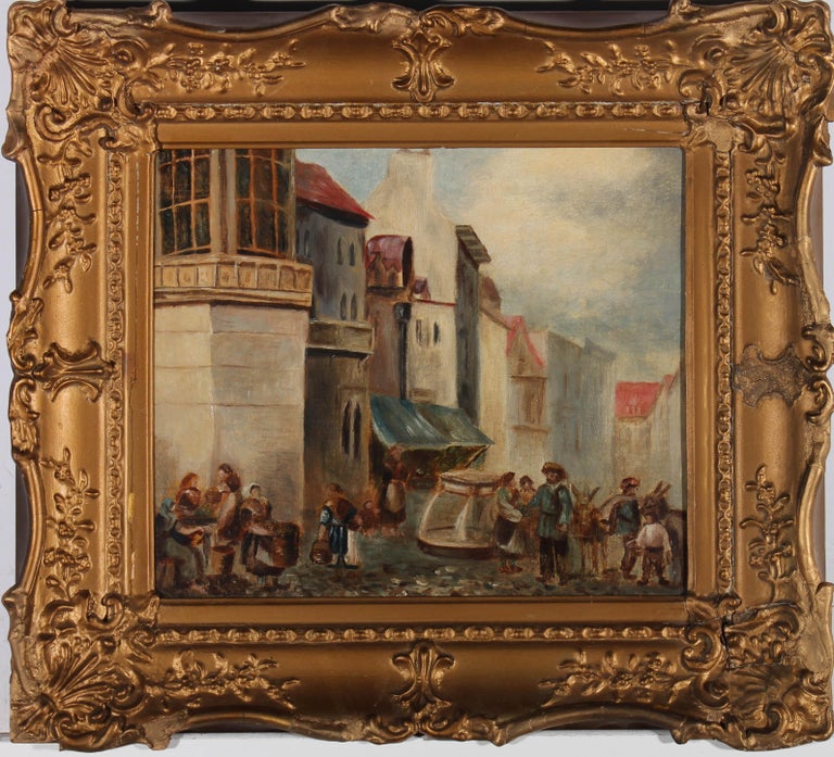 Unknown - Framed Mid 19th Century Oil - Town Square and Water Fountain ...