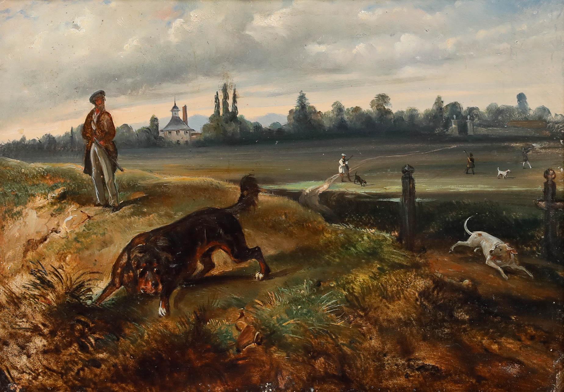 Framed Mid 19th Century Oil - Walking Guns - Painting by Unknown