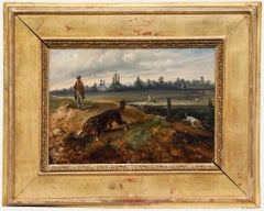 Antique Framed Mid 19th Century Oil - Walking Guns