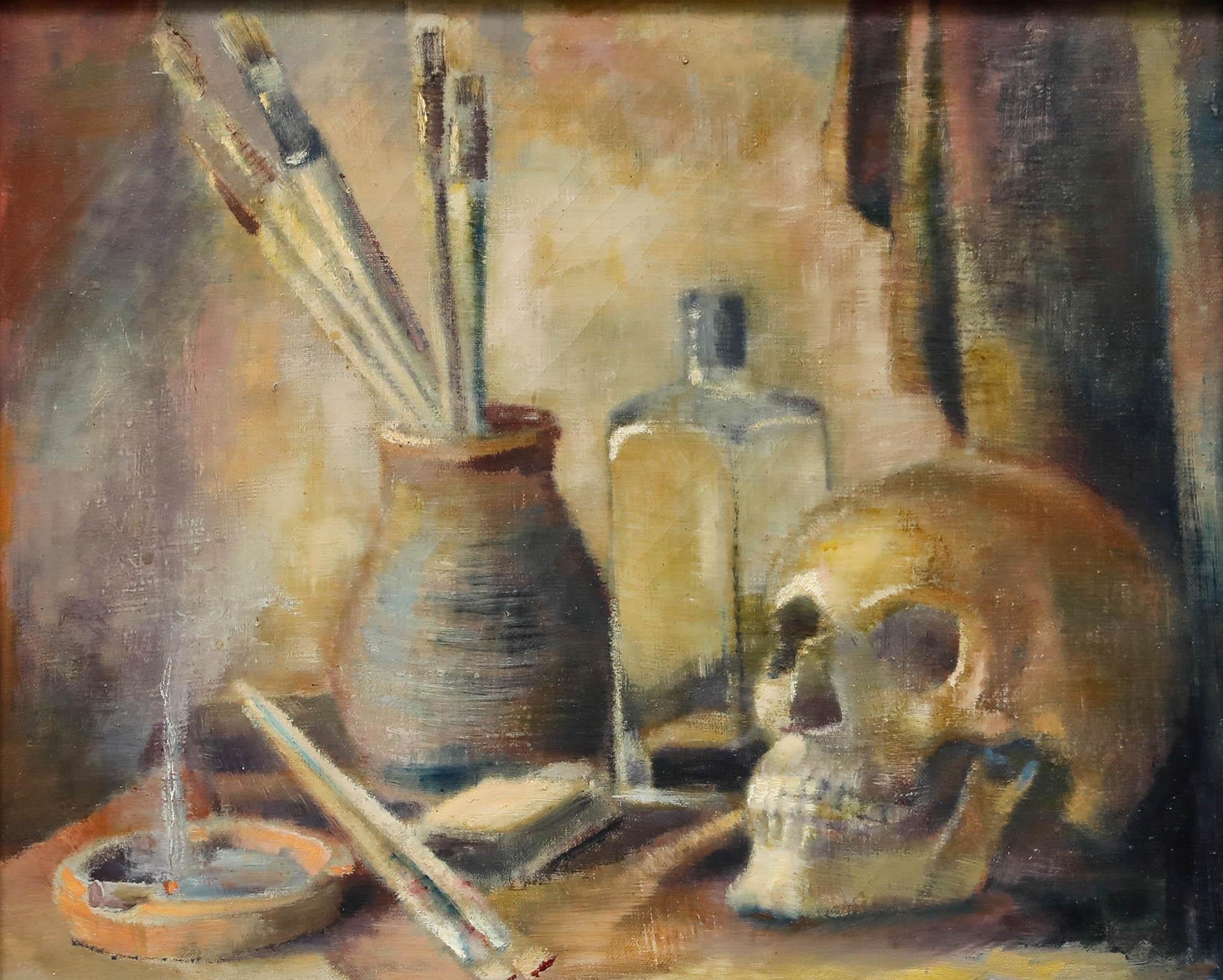 Gerahmtes Öl aus der Mitte des 20. Jahrhunderts - A Brush with Death – Painting von Unknown