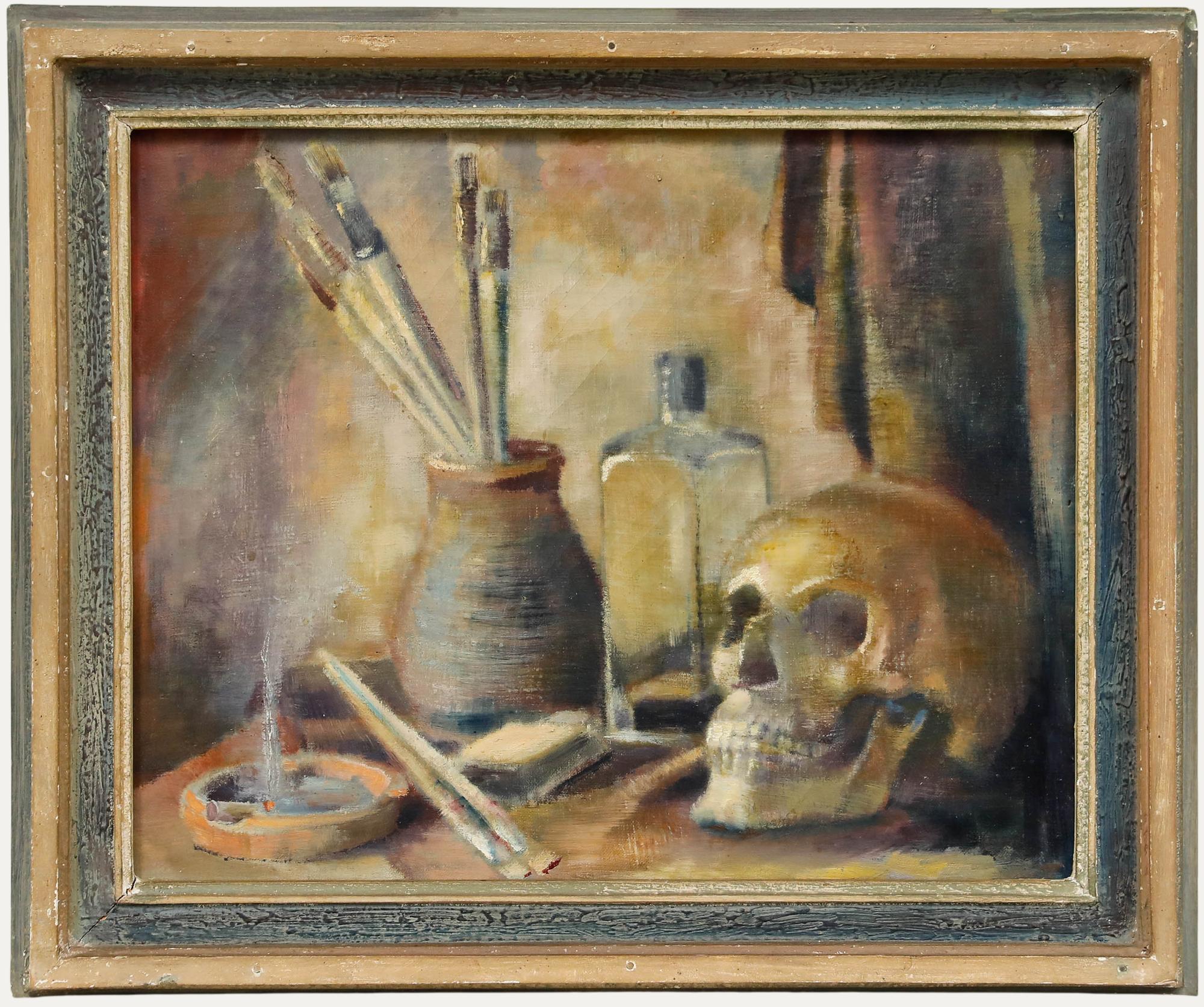 Gerahmtes Öl aus der Mitte des 20. Jahrhunderts - A Brush with Death