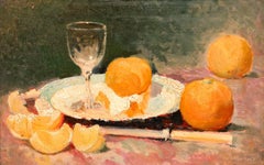 Framed Mid 20th Century Oil - A Crystal Wine Glass & Mandarins