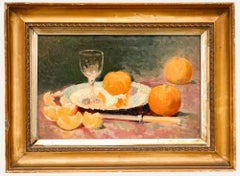 Framed Mid 20th Century Oil - A Crystal Wine Glass & Mandarins