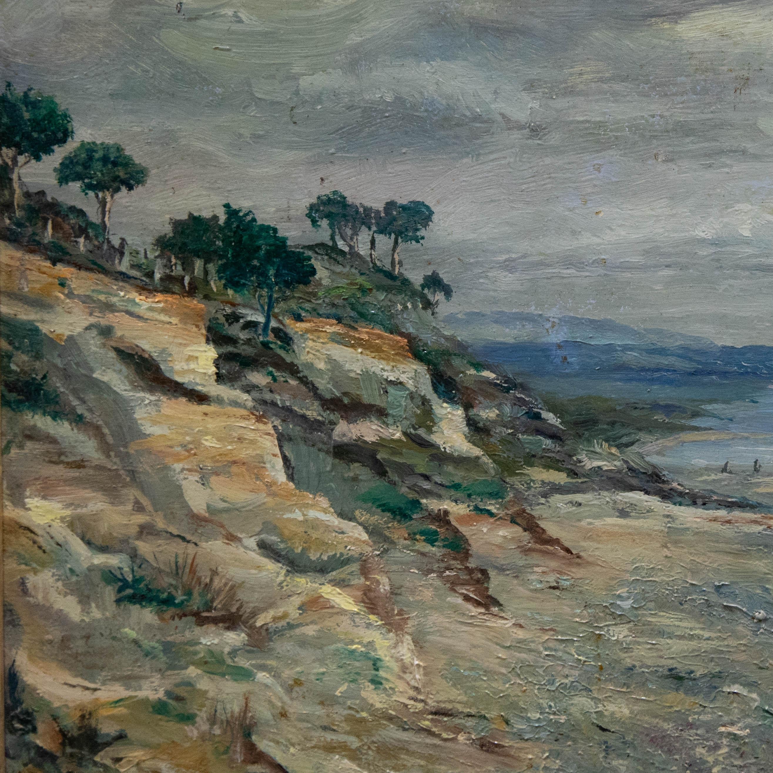 Framed Mid 20th Century Oil - A Weathered Coastline For Sale 1