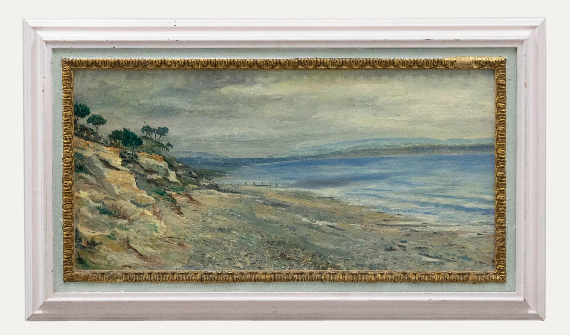 Unknown Figurative Painting - Framed Mid 20th Century Oil - A Weathered Coastline
