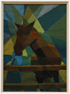 Huile du milieu du 20e siècle - Cheval abstrait encadré
