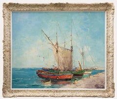 Vintage Framed Mid 20th Century Oil - Boats in the Harbour