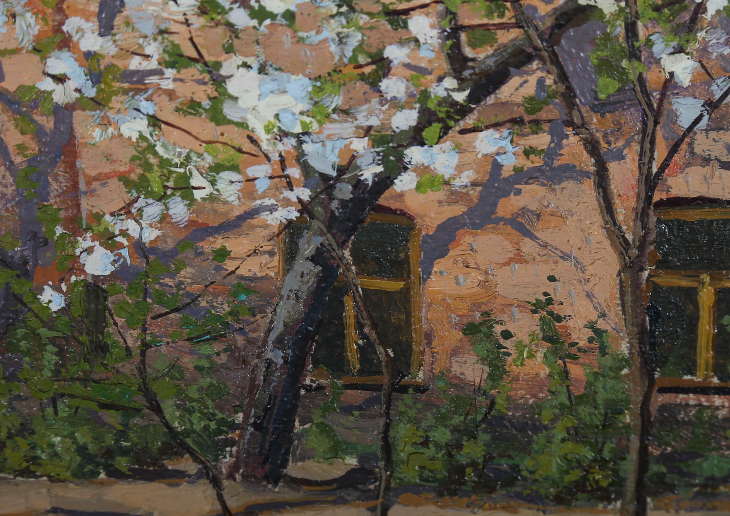 Framed Mid 20th Century Oil - Cherry Trees in Blossom 2