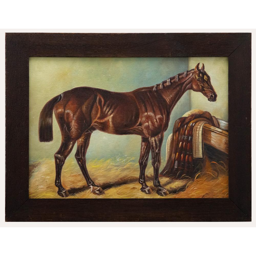 Unknown Animal Painting - Framed Mid 20th Century Oil - Chestnut Hunter
