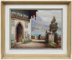 Óleo enmarcado de mediados del siglo XX - Iglesia de Hallstatt