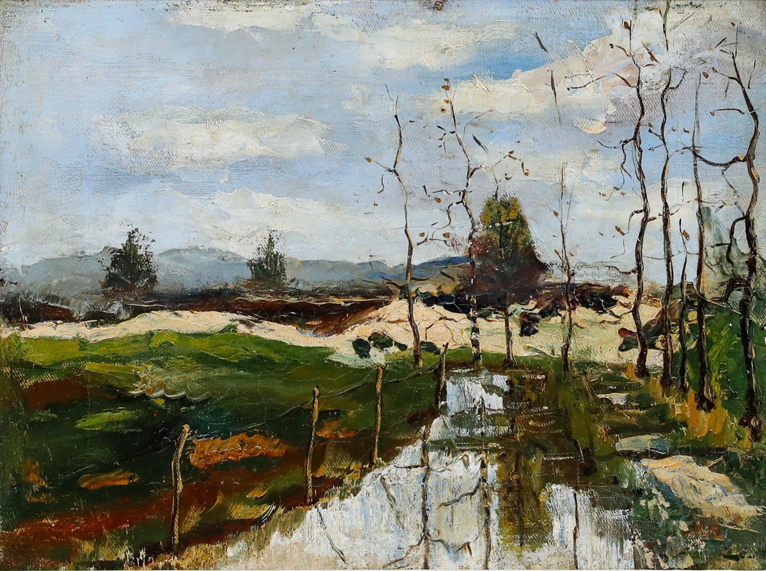Framed Mid 20th Century Oil - Country Landscape - Painting by Unknown