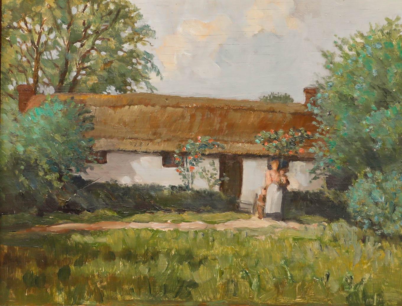 Óleo enmarcado de mediados del siglo XX - Crofters Cottage - Painting de Unknown