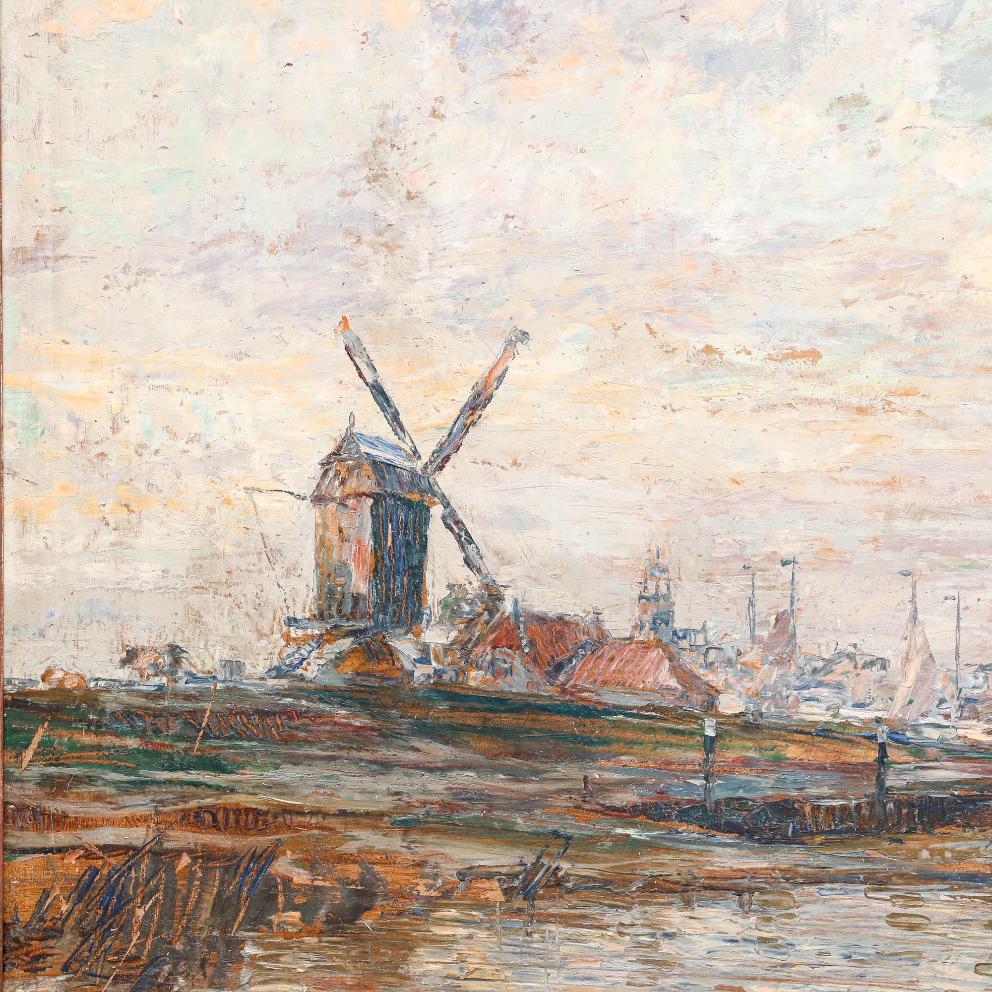 Framed Mid 20th Century Oil - Dutch Sunset For Sale 1