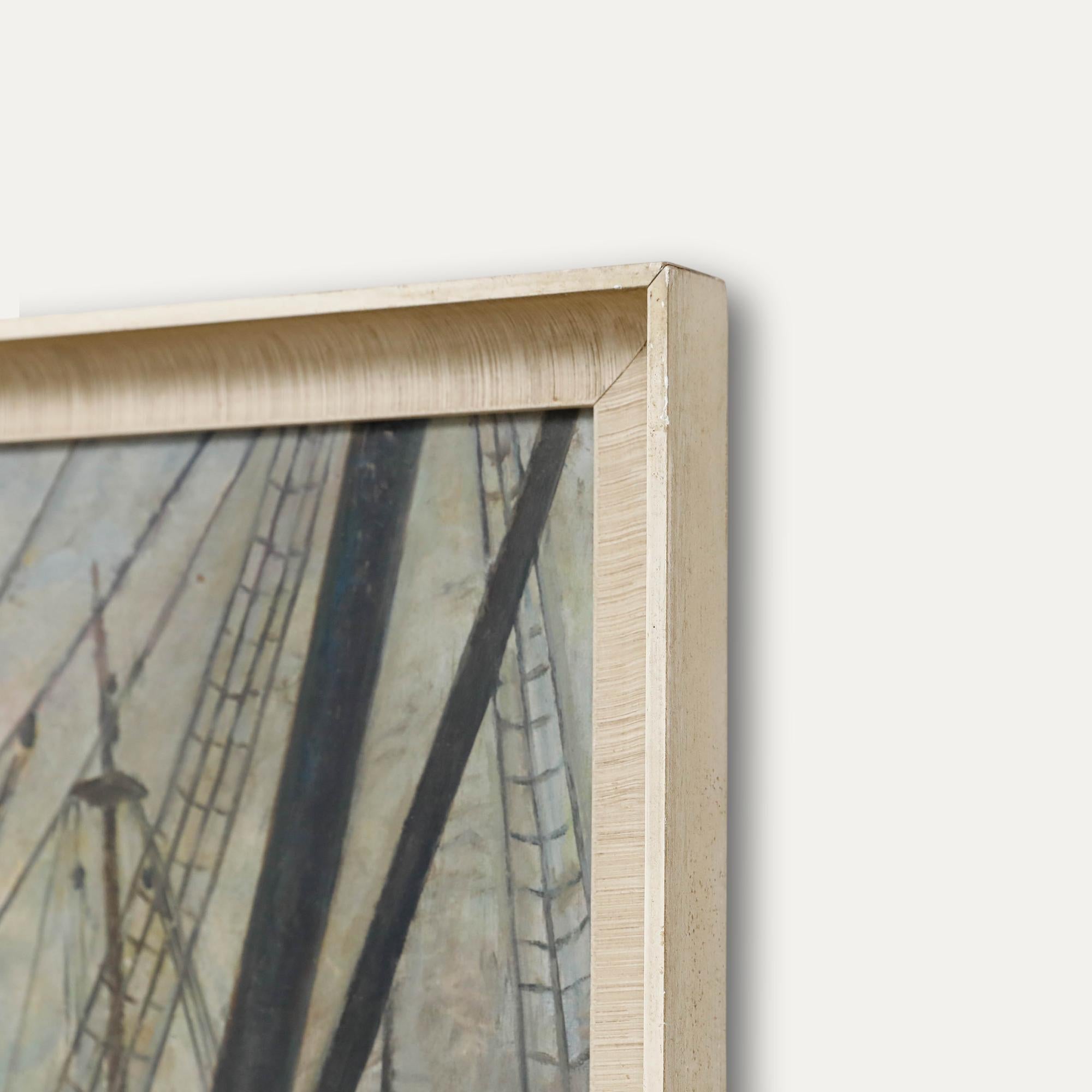 Framed Mid 20th Century Oil - Fishing Boats For Sale 1