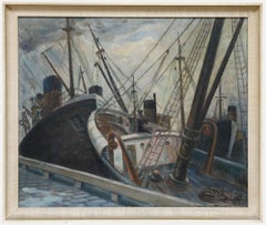 Framed Mid 20th Century Oil - Fishing Boats