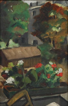 Framed Mid 20th Century Oil - Geraniums on the Balcony