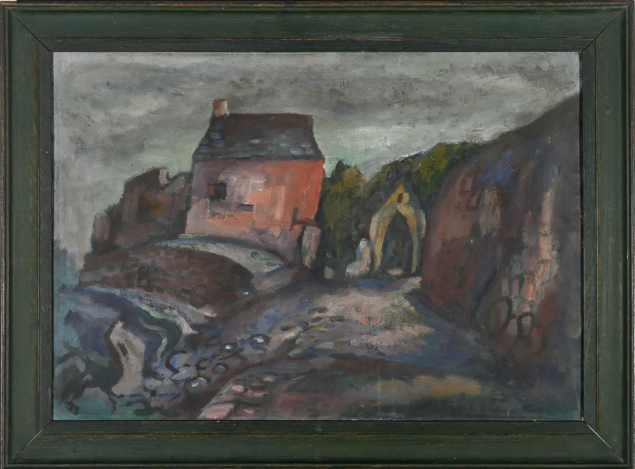 Unknown Landscape Painting - Framed Mid 20th Century Oil - House in a Landscape