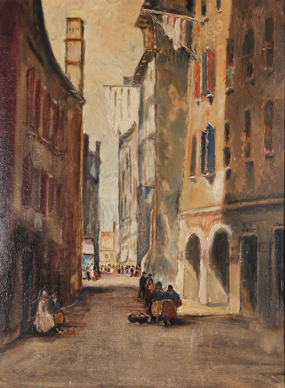 Framed Mid 20th Century Oil - Italian Side Street For Sale 2