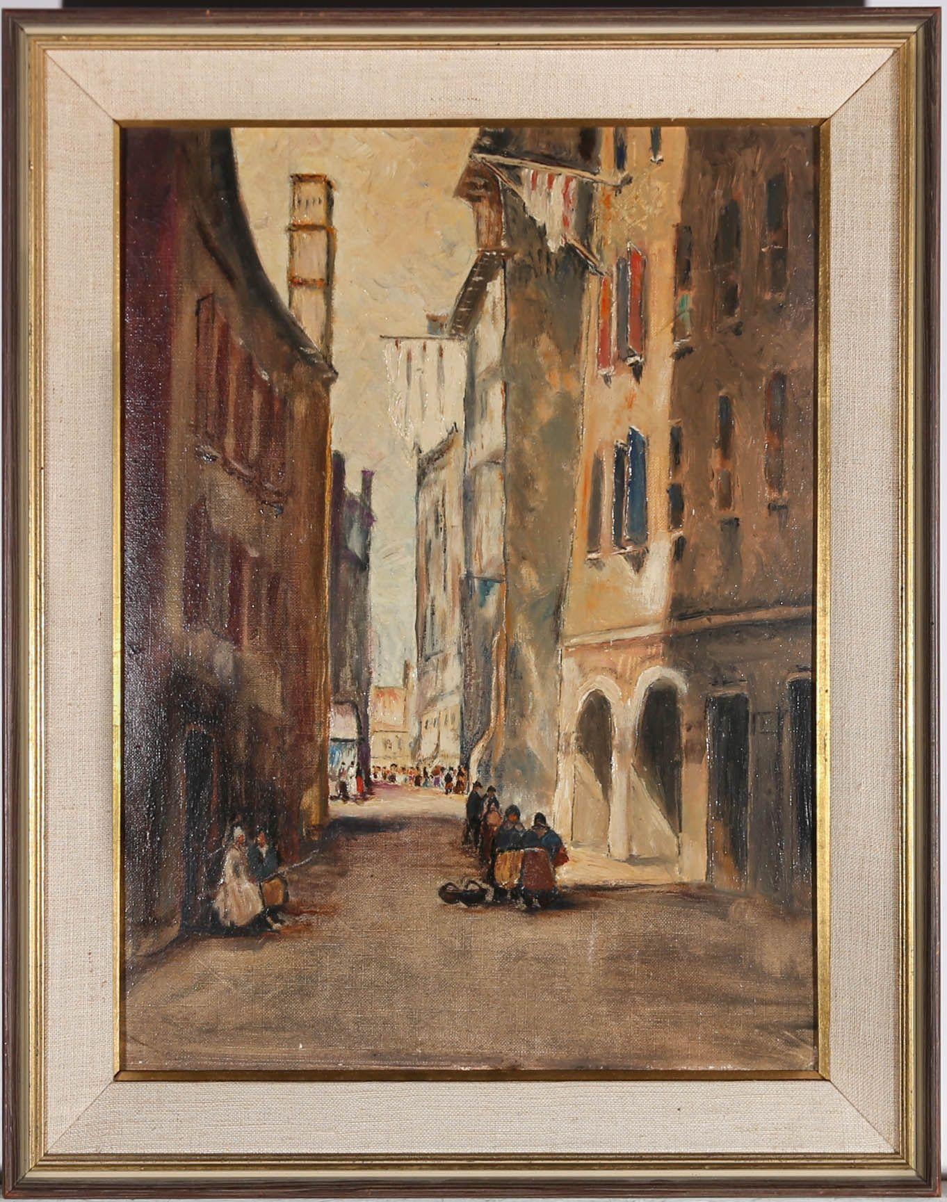 Unknown Landscape Painting - Framed Mid 20th Century Oil - Italian Side Street