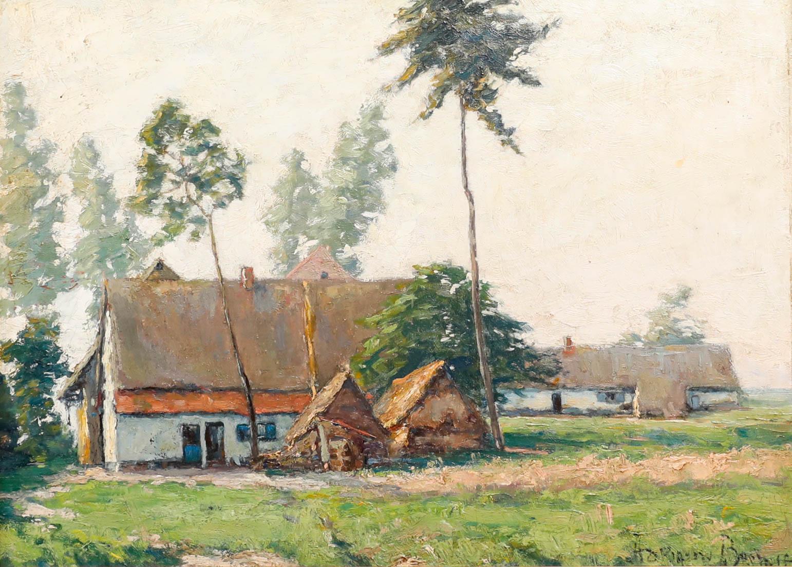 Gerahmtes Öl aus der Mitte des 20. Jahrhunderts - Spätsommer – Painting von Unknown