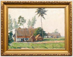 Huile du milieu du 20e siècle encadrée - Fin d'été