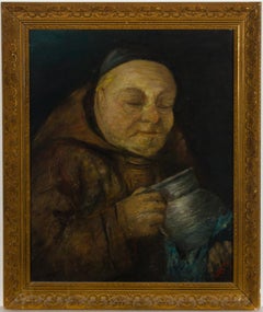 Framed Mid 20th Century Oil - Monk with Beer Jug