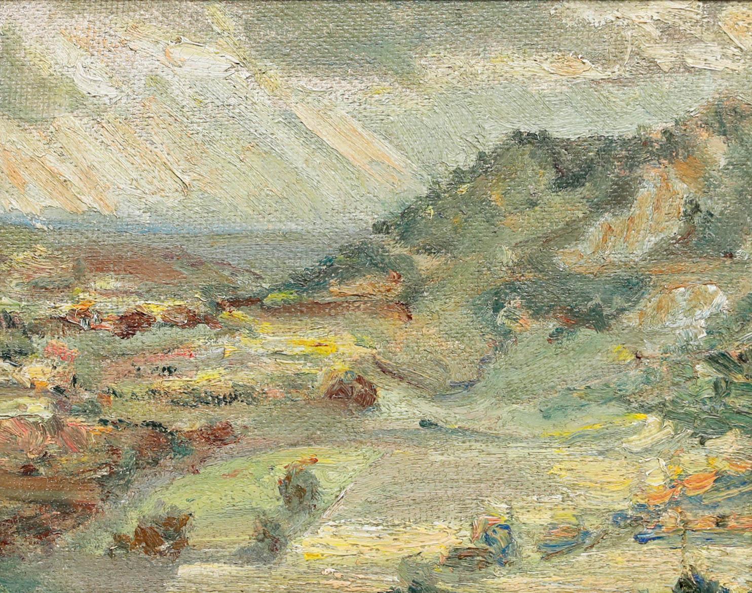 Huile encadrée du milieu du 20e siècle - Paysage de montagne - Painting de Unknown