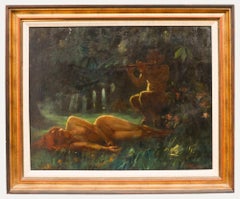 Framed Mid 20th Century Oil - Pan and the Sleeping Nymph