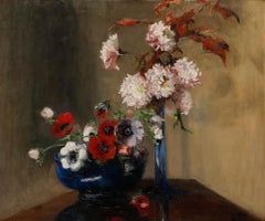 Framed Mid 20th Century Oil - Pink Chrysanthemums & Anemones