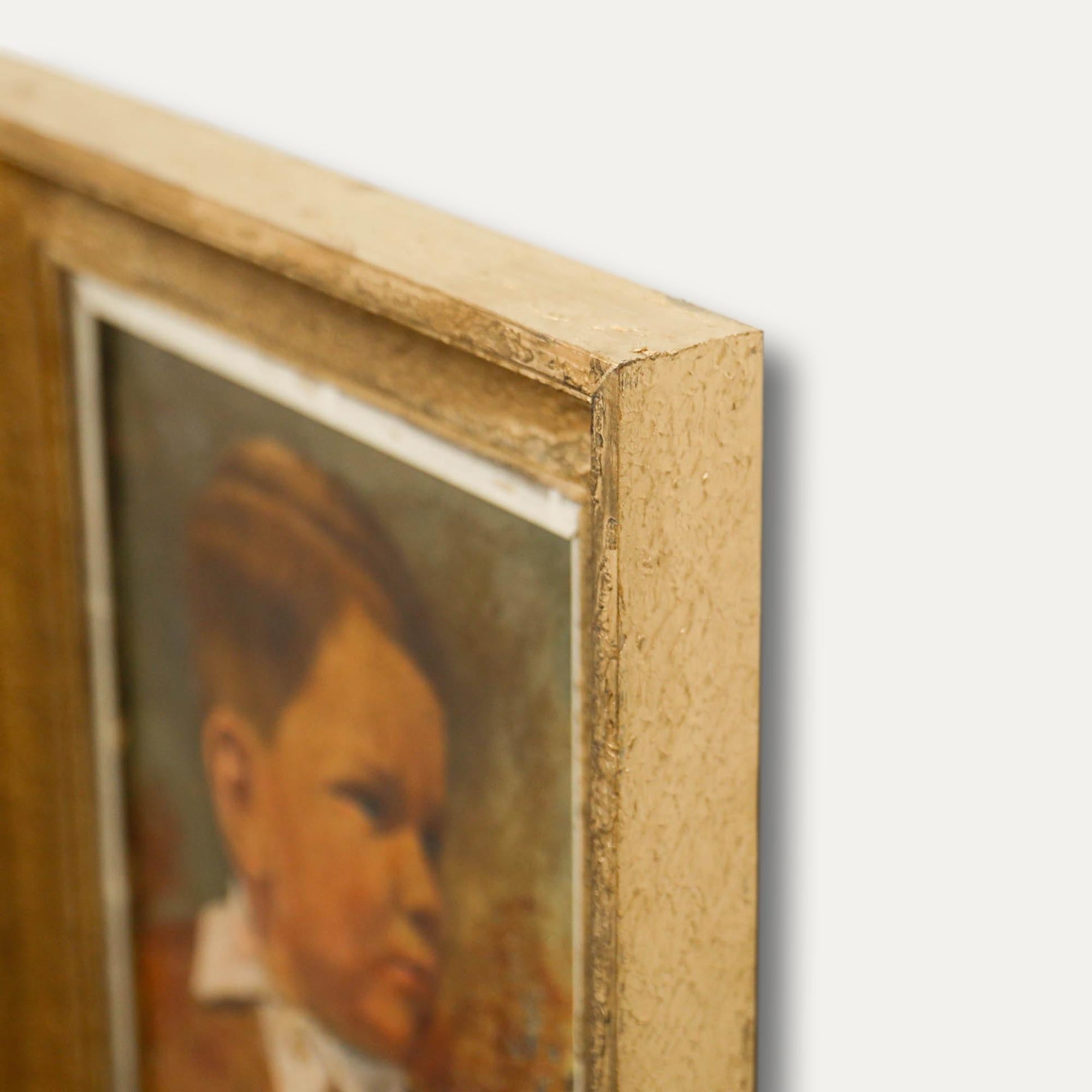 Huile encadrée du milieu du 20e siècle - Portrait d'un garçon en vente 1